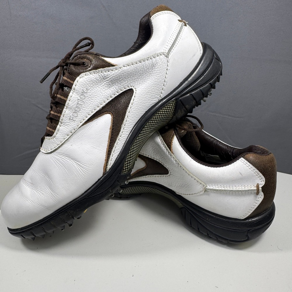 FootJoy Contour Series Mens Size 9 M White Brown Cleated Leather Golf Shoes
